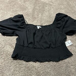 Bar 111 black crop top puff sleeves size large
